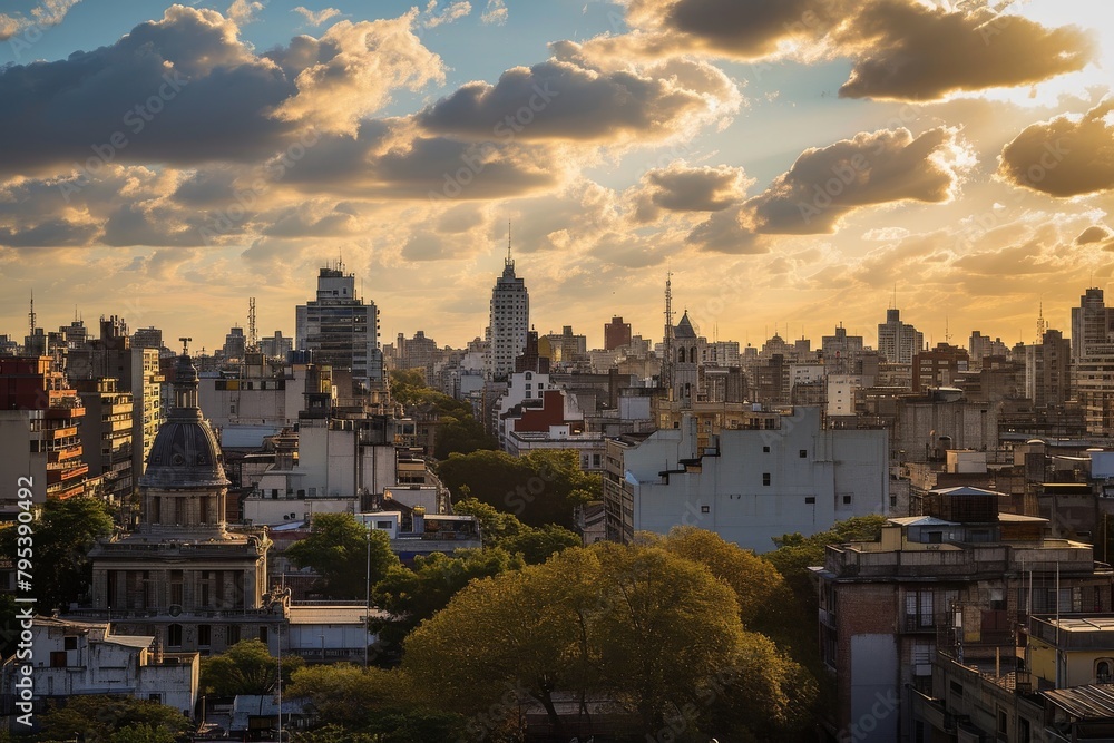 Obraz premium The beauty of Buenos Aires skyline in the midst of a tango festival, AI generated