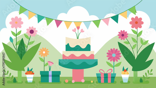 A whimsical gardenthemed party with half birthday banners and half flower arrangements celebrating the halfway mark to springtime.