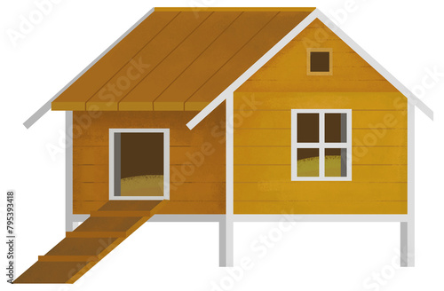 Fotografie cartoon scene with farm element farm wooden house home chicken coop with birds r