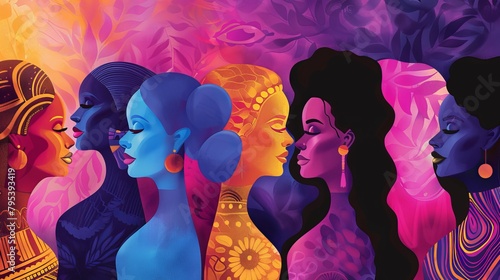 Artistic Representation of Empowered Diverse Women Celebrating International Women’s Day