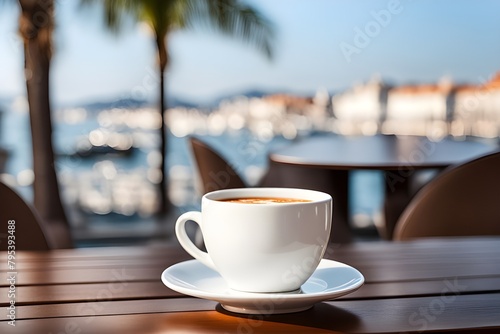 White coffee cup on the table