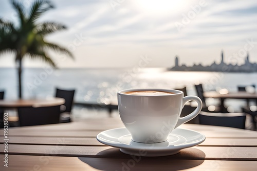 White coffee cup on the table