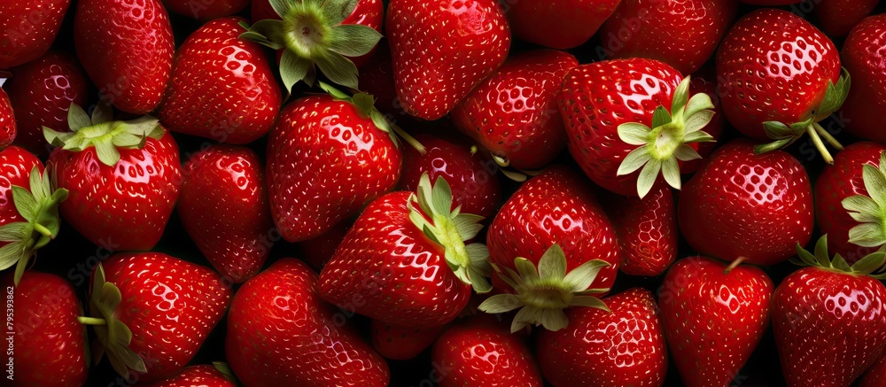 Close-up strawberries bunch tops Close-up strawberries bunch tops