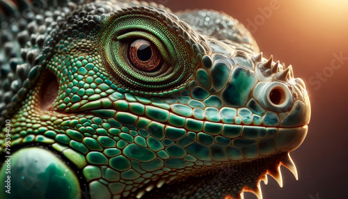 green iguana close up - Generative AI