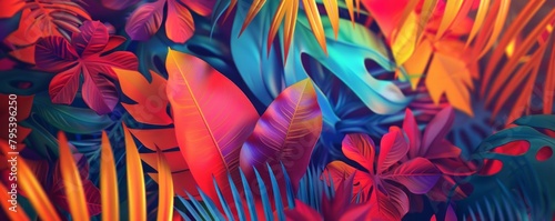 abstract 3D background with Vibrant Colors and Textured Reliefs. Abstract background rendered with colors that suggest a tropical and joyful environment photo