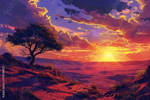 majestic desert sunset with warm glowing colors aigenerated landscape