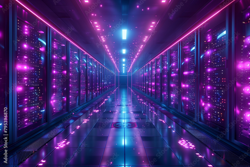 Fototapeta premium Abstract network information, web science technology, data center fiber optic cable 5G connection future, 3D illustration