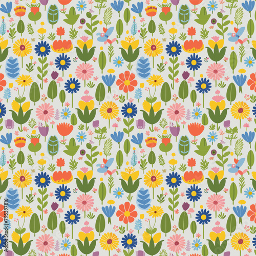 Vector floral 3d seamless pattern background. Seamless colorful floral background pattern.