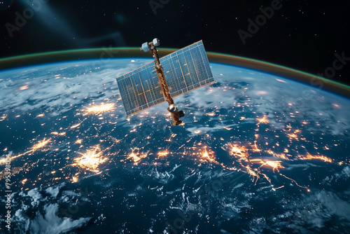 Global connection internet satellite web data network 5G telecommunications world space low orbit regional geopolitics technology infrastructure, illustration