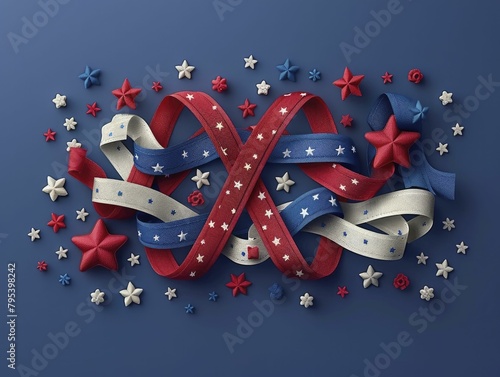 Imaginative illustration of a Memorial Day ribbon winding through historic and modern symbols of service.