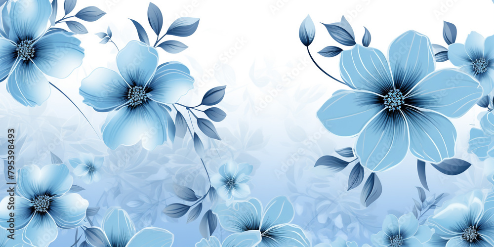 Tranquil sky blue and silver flowers forming a seamless pattern for a calming effect. Tranquil sky blue and silver flowers forming a seamless pattern for a calming effect.