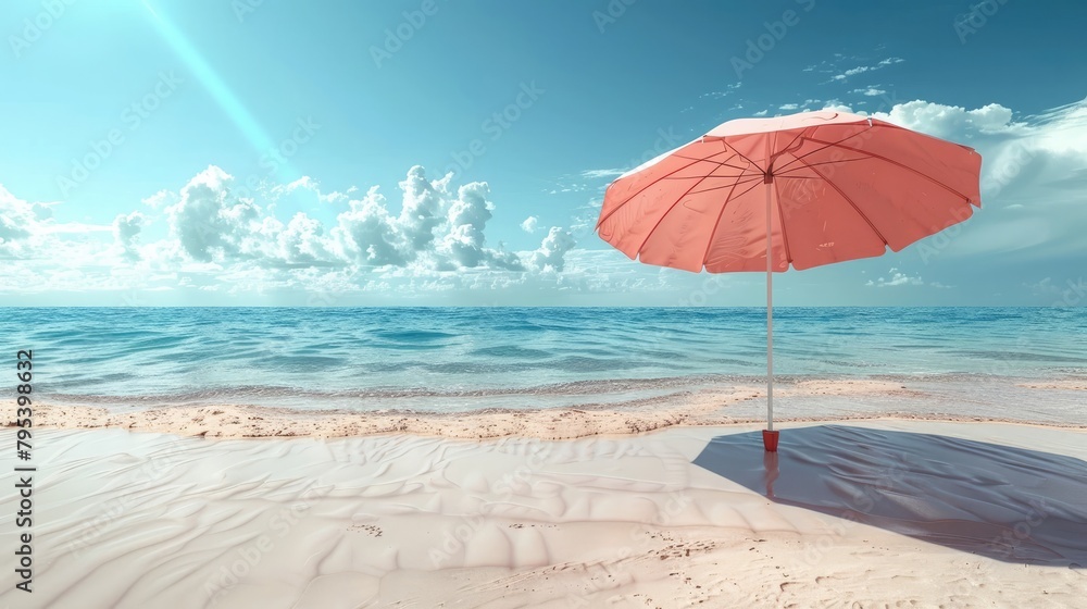 Vibrant D Rendering of a Beach Umbrella Echoing Summer Leisure