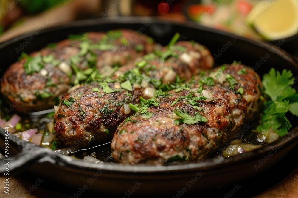 lamb kofta on black pan lamb kofta on black pan