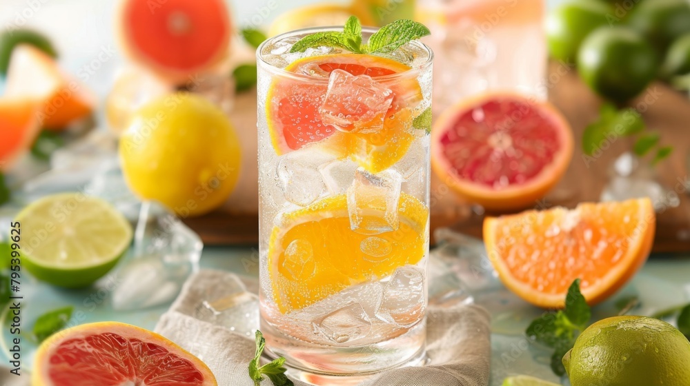 Refreshing Glass of Water With Lemons and Grapefruits Refreshing Glass of Water With Lemons and Grapefruits