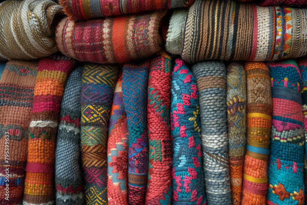 A quilt of South American weavings, its rich textures a feast for the senses, A quilt of South American weavings, its rich textures a feast for the senses,