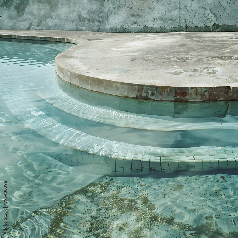Curved Concrete Pool Edge with Clear Blue Water - Generative AI