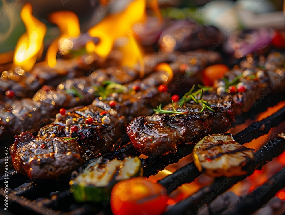 Grilled Steaks and Vegetables on Barbecue - Generative AI Grilled Steaks and Vegetables on Barbecue - Generative AI