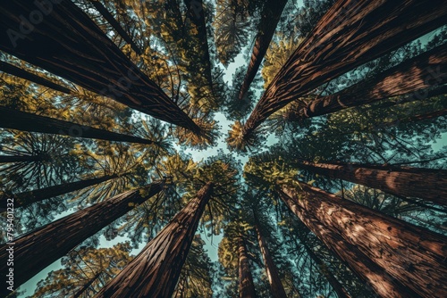 Giant sequoia forest - the largest trees on Earth in Sequoia National Park, California, USA. Beautiful simple AI generated image in 4K, unique.