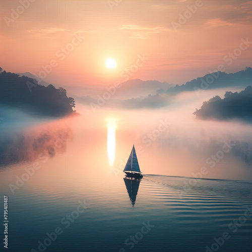 Ein einzelnes Segelboot auf einem See