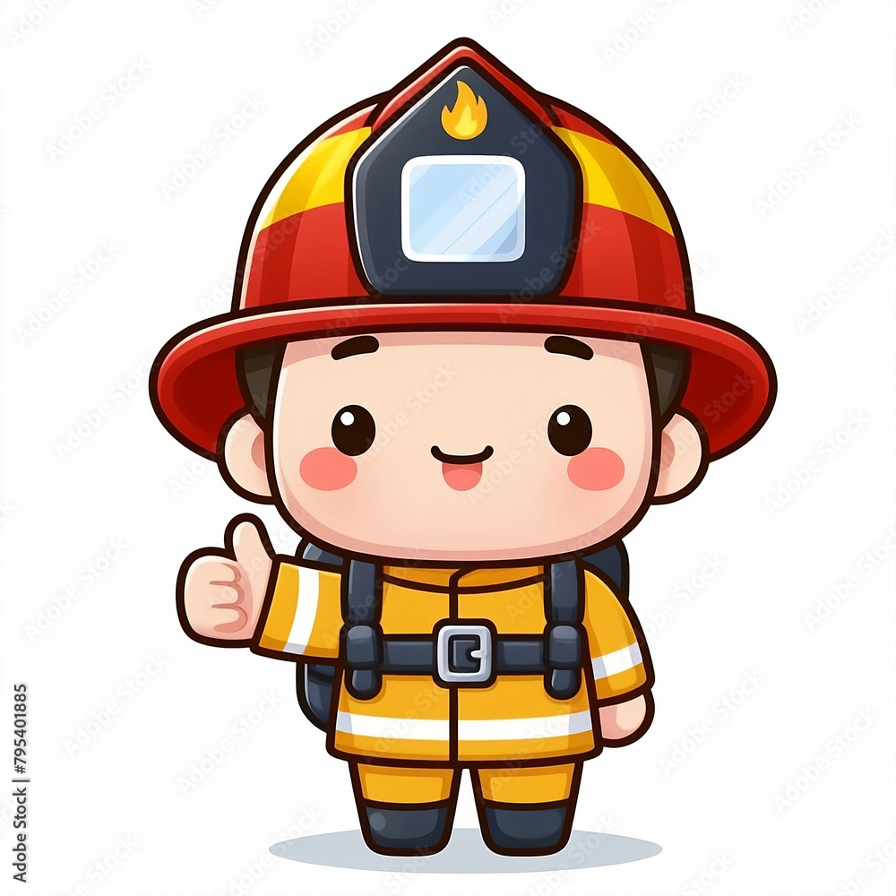 Cute firefighter cartoon character isolated on a white background. Cute firefighter cartoon character isolated on a white background.