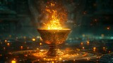 A golden goblet with magical fire