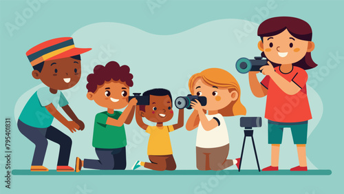 A photography workshop is held for children on Budding Photographer Day teaching them how to use different lenses and techniques to enhance