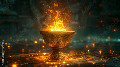 A golden goblet with magical fire photo