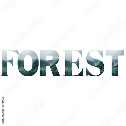 the word FOREST on a green background which invites us to protect the environment