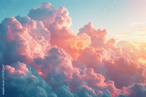 A tapestry of clouds at sunset, their soft edges dyed pink and gold, offering a dreamscape backdrop,