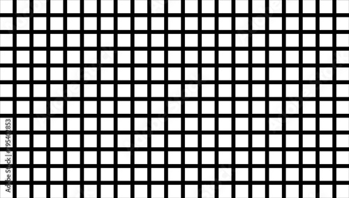 Black and white grid pattern. Monochromatic square grid. Abstract checkerboard design with equal squares. Simple design. Geometric backdrop digital wallpaper. Optical illusion. Rhythm and balance