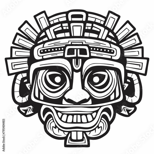 Tribal Tiki Mask Vector – Aztec or Polynesian Style Illustration