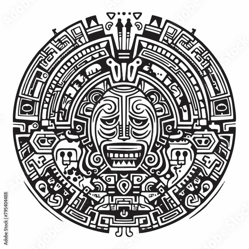 mayan aztec calendar with mask photo