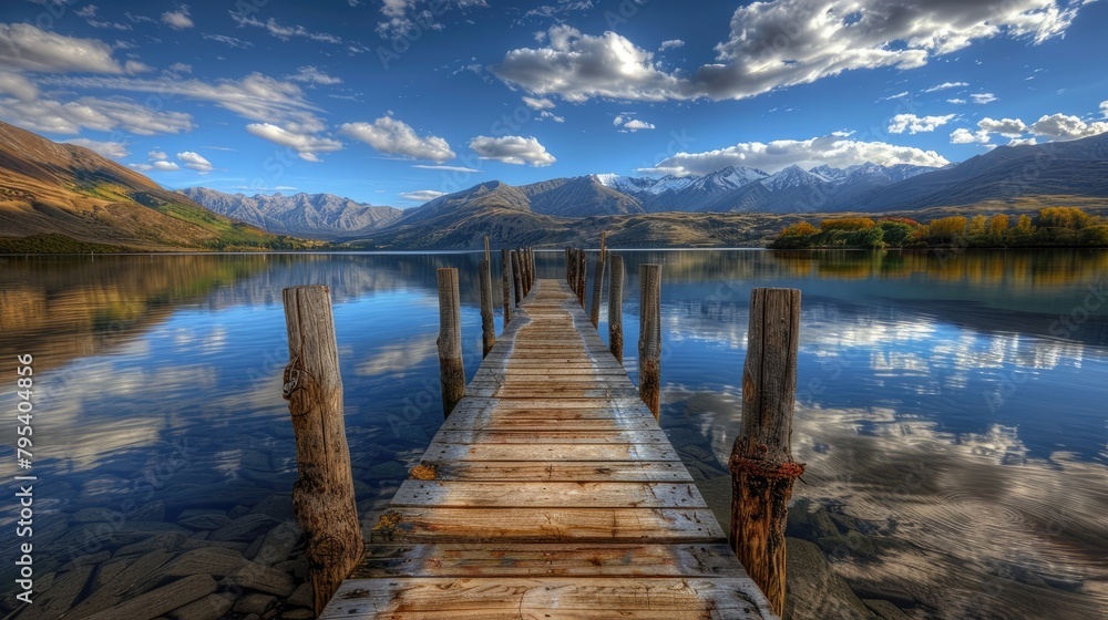 Naklejka premium Wooden jetty at Lake