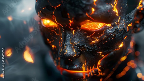 A lava textured skull with glowing eyes photo