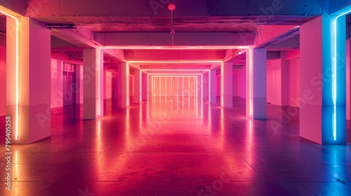 Urban Gallery with Striking Neon Light Pillars