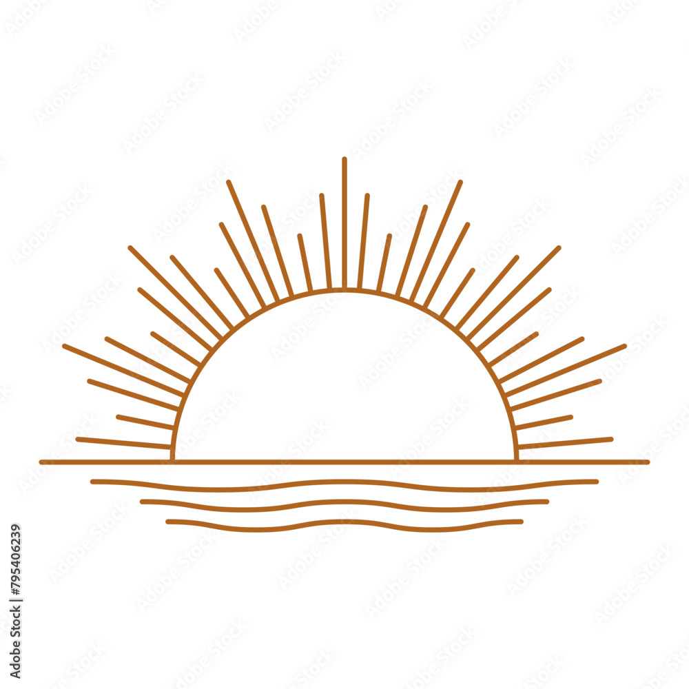 Aesthetic sunburst boho sun with water sunrise sunset ic9n Illustration vector Aesthetic sunburst boho sun with water sunrise sunset ic9n Illustration vector