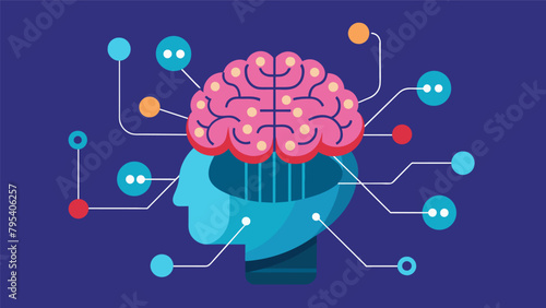 An illustration of an open brain with nanobots connecting to and enhancing the neural pathways representing the integration of AI..