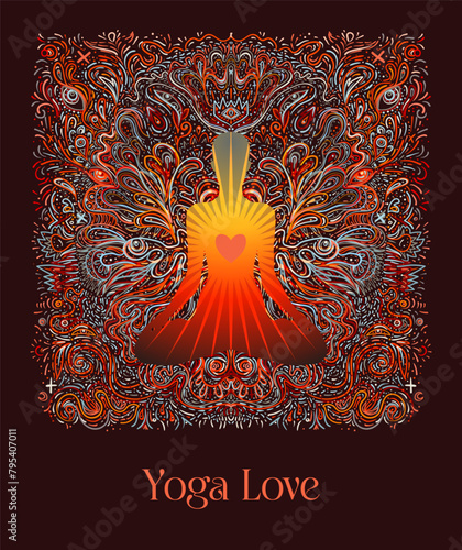 Stretch and Strength. Yoga card, flyer, poster, mat design. Colorful template for spiritual retreat or yoga studio. Ornamental business cards, oriental pattern. Vector illustration