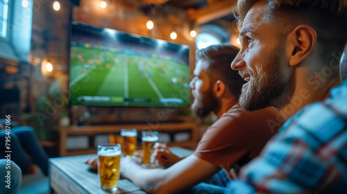 A group of young people decided to spend the evening watching a football match on TV. They snuggled down on the couch, completely immersed in the atmosphere of the game.