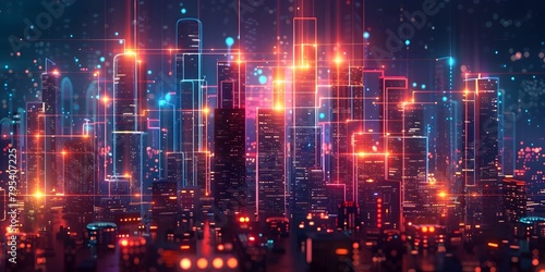 Futuristic Interactive Tool for Simulating Smart City Solutions with Vibrant Illuminated Digital Skyline