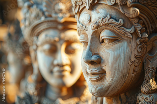 A backdrop of Balinese carvings  each detail a testament to craft and tradition 