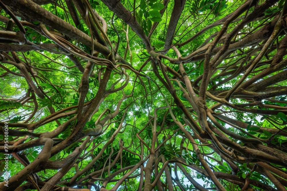 Fototapeta premium 2021-11-10 A LARGE BLOOMING EARPOD TREE ON KAUAI HAWAII WITH RAIN CLOUDS MOVING IN. Beautiful simple AI generated image in 4K, unique.