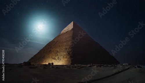 pyramid illuminated by moonlight in egypt