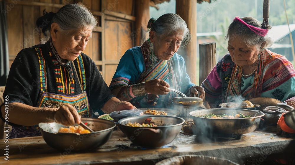 Elders passing on traditional cooking methods and recipes to younger generations. Knowledge, happiness, love, self-development and self-knowledge, friendship, respect for each othe Elders passing on traditional cooking methods and recipes to younger generations. Knowledge, happiness, love, self-development and self-knowledge, friendship, respect for each othe