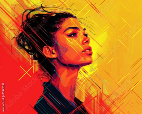 A portrait of a beautiful woman with colorful background in a pop-art style. photo