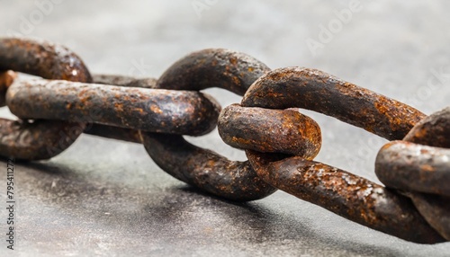 close up of a vintage rusty steel chain isolated on a transparent background