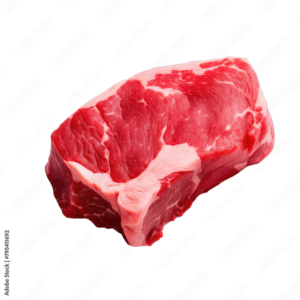 A piece of raw beef or pork meat on a white background