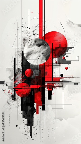 dynamic abstract wallpaper with traingle shapes in white, black and red tonantion (2) photo