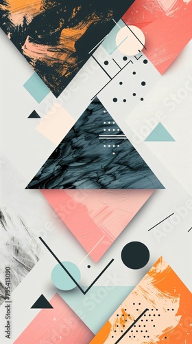 dynamic abstract wallpaper with traingle shapes in white, black and peach pink tonantion (6) photo