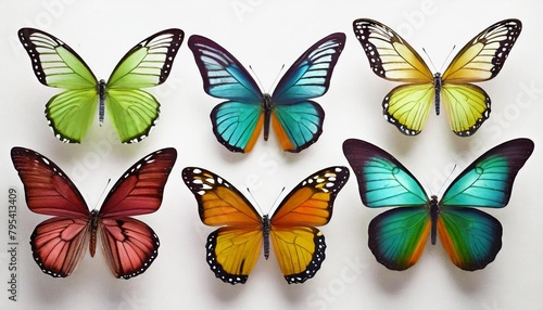 set of butterflies different color variation isolated in white background generative ai © Kari
